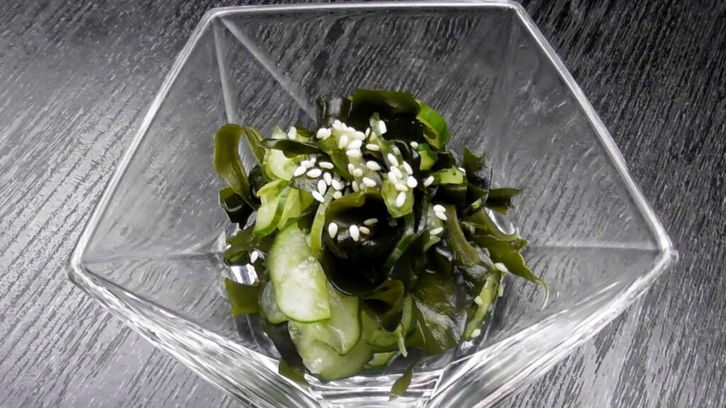 vinegared cucumber and wakame seaweed